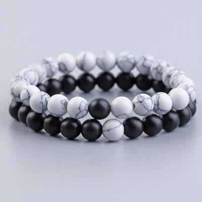 8MM Lavastein und Weißer Türkis Paararmband