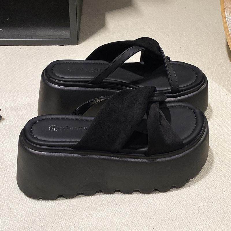 Modne NOWE Casualowe Klapki na Koturnie 8CM dla Kobiet Lato Antypoślizgowe Sandały na Platformie Kobieta Odkryte Palce Wygodne Damskie Grube Klapki na Plażę