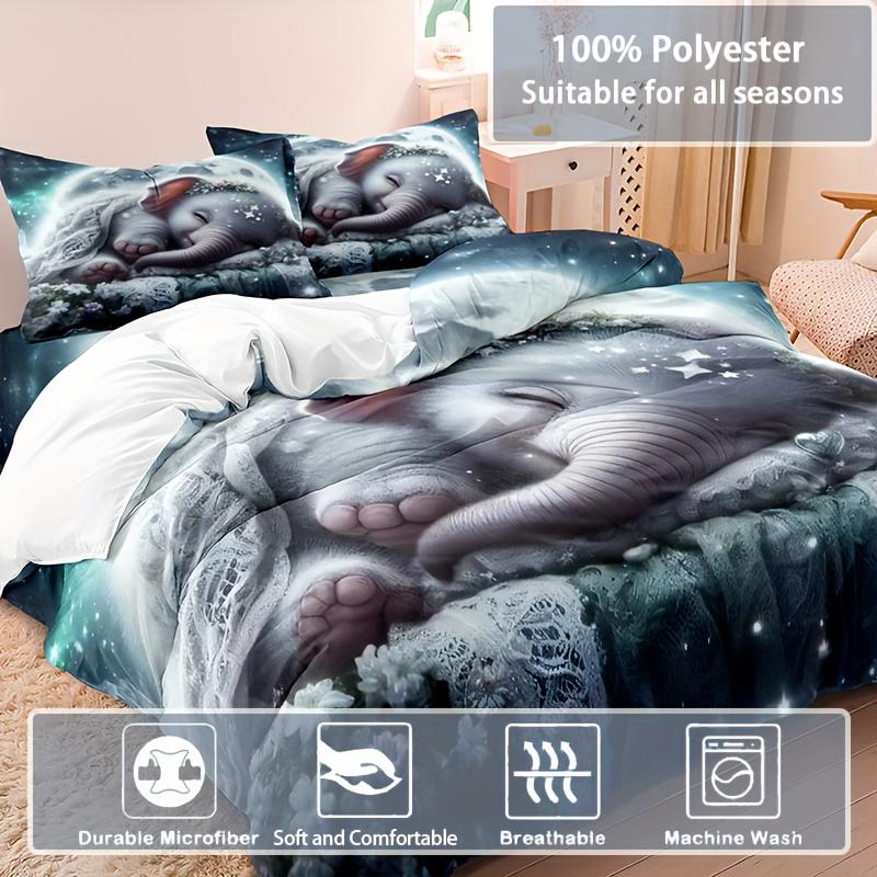 

Comforter 3Pcs Elephant (1 + 2 S No Insert) Sleeping Elephant Print Bedding Set Ultra Soft Comforter (quilt)-EU Single(135*200cm)3pcs