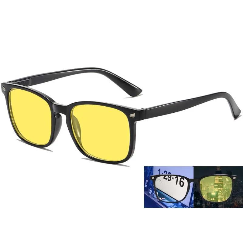 Outdoor UV400 Nigh Vision Glasses for Men Night Driving Riding Goggle Shades Square Blue Light Blocking Eyeglasses Sunglasses