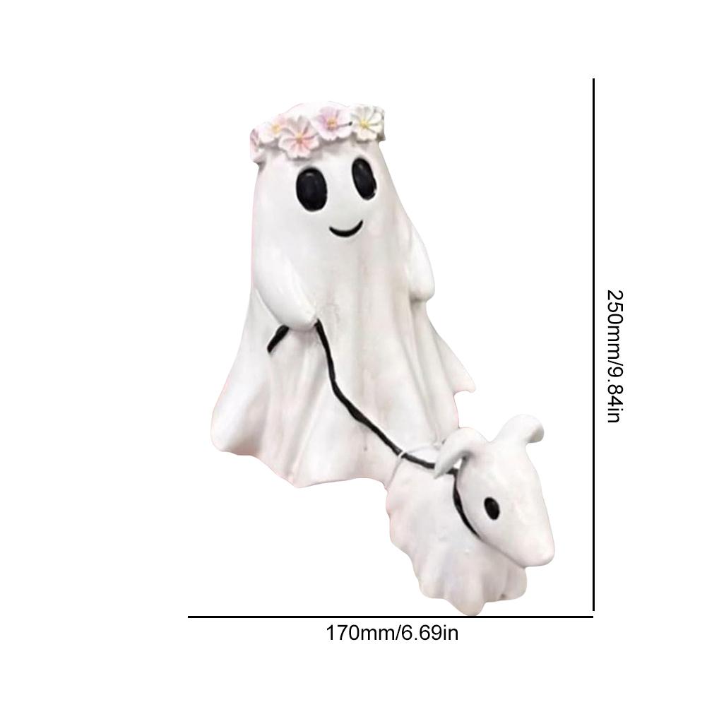 Halloween Cute Ghost Walking Dog Ornament Resin Ghost Walking Dog Figurine Creative Ghost Walking Dog Sculpture Gift for Friends