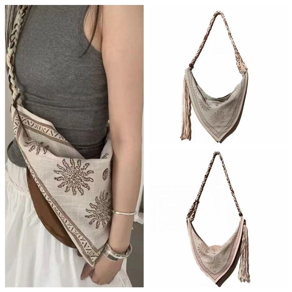 Linen Print Women Crossbody Bag Ethnic Style Retro Handbag Simple Messenger Bag  daily