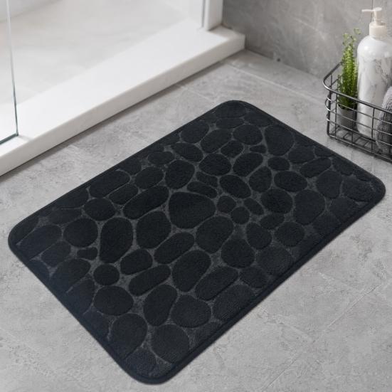 Coral Velvet Floor Mat, with Pebble Pattern Bathroom Carpet, Absorbent Non-Slip Door Mat for Bathroom Entryway Kitchen
