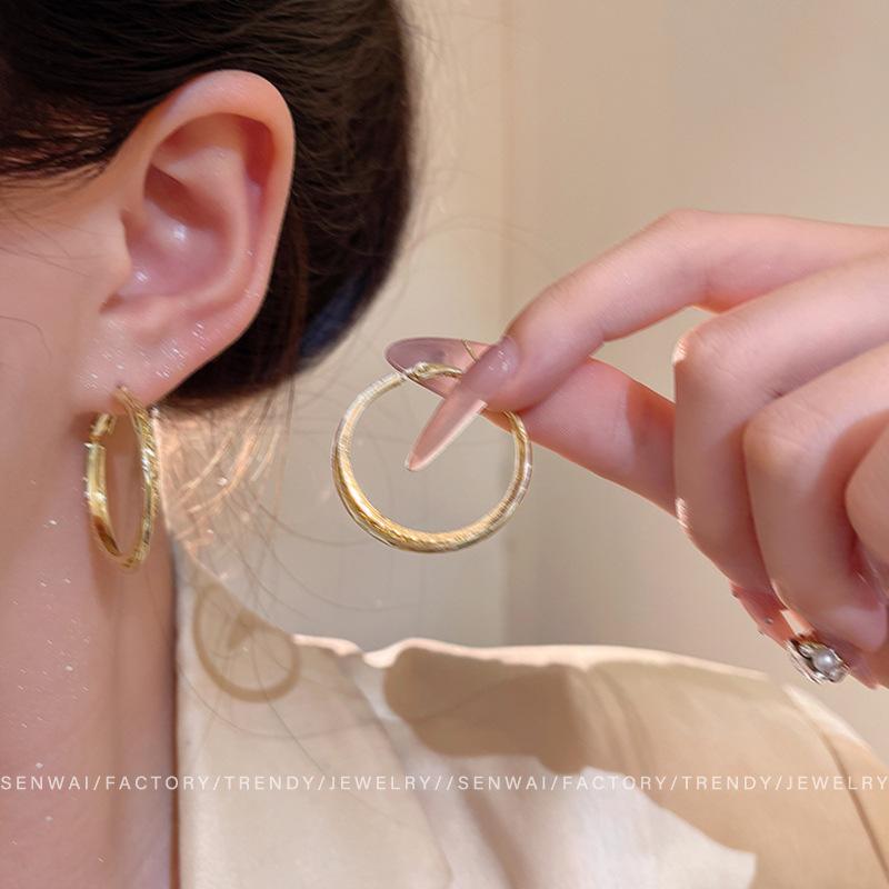 Korean unique metal circle earrings women's design sense Spice girl earrings New ear