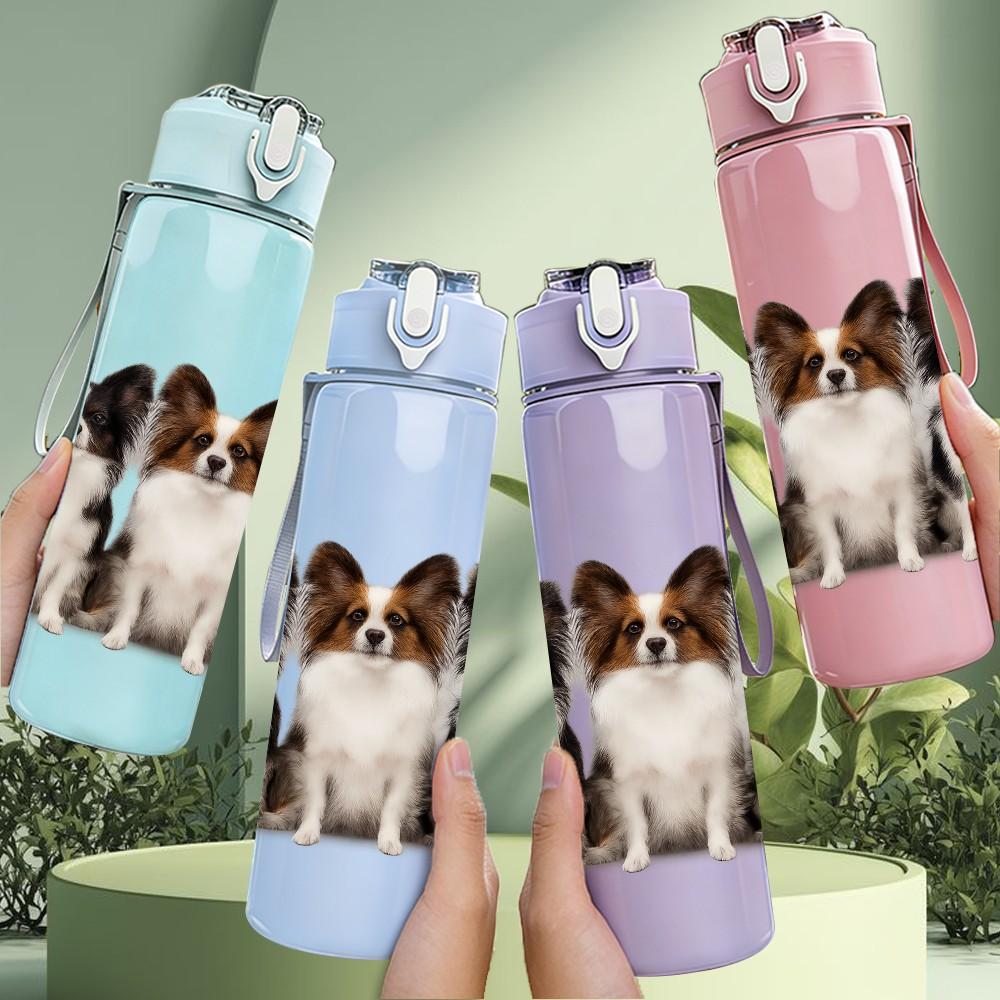 1PC Group Small Puppy Dog Portrait Print 750ml Color Plastic Sports Water Bottle Leakproof Flip Straw Lid Suitable for Sports Office Home Use