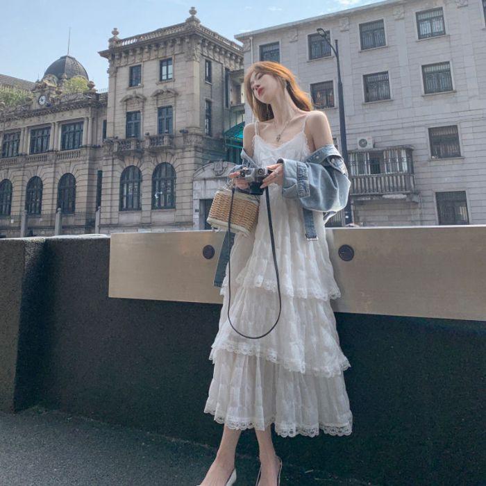 White Dress Women's Summer 2026 New Seaside Vacation Beach Skirt Pure Desire Temperament Sleeveless Suspender Long Skirt