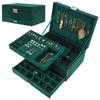 Vintage Green Flannel Jewelry Box For Women Girls, 3-Layer Large Capacity