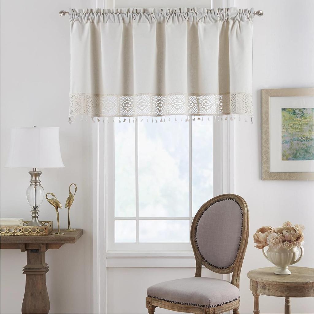 American Plain Crochet Short Curtain Kitchen Curtain Block Coffee Curtain Wash Table Cabinet Dust-Proof Half Curtain