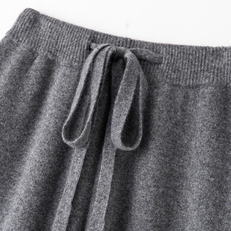 Australian Wool Wide Leg Pants - Women's Autumn/Winter Straight Leg Cashmere Knit Floor-Length Trousers