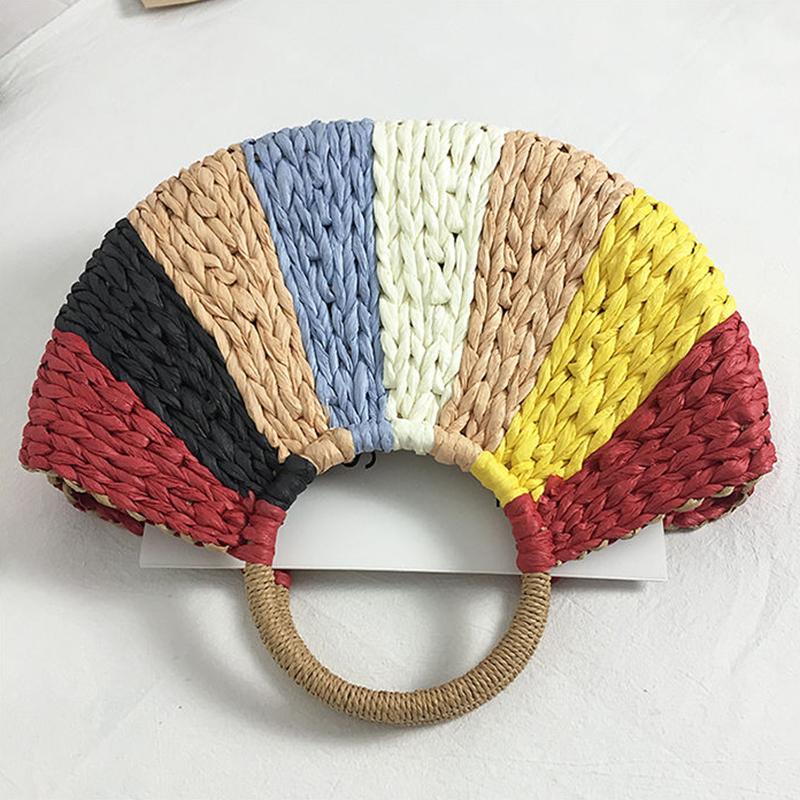 Summer Weaving Women Bags Beach Seaside Multicolor Straw Handbag Lady Travel Handwoven Totes Wrist Handbags KTY