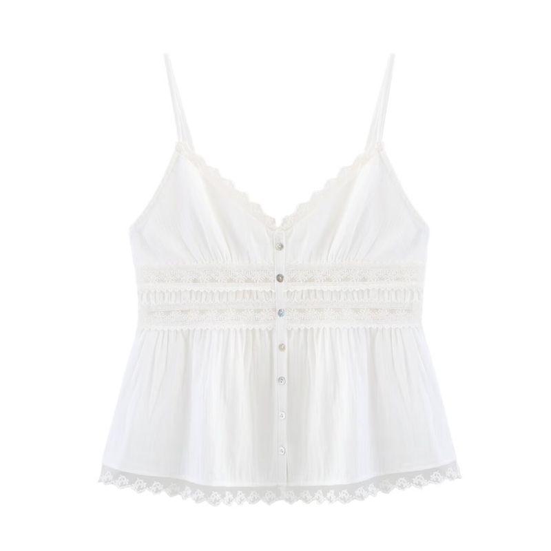 Kaslead New Arrival Women's Clothing Fashion Style Stylish Simple and Versatile Embroider Lace Tops 0881018