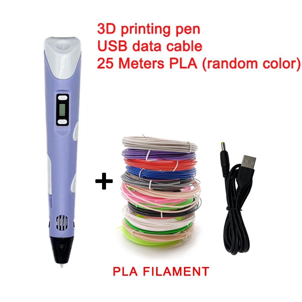 Elektronischer 3D-Druckstift mit LED-Anzeige 25M PLA-Filament Kinder USB-Zeichenwerkzeug Zeichenspielzeug DIY Weihnachtsgeburtstagsgeschenk