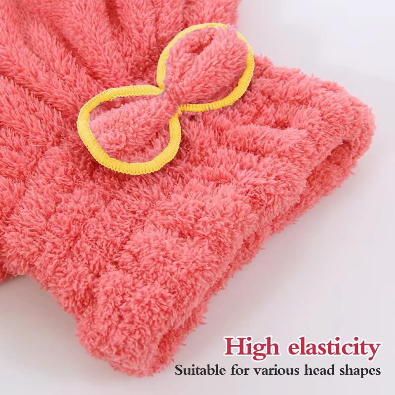 3Pcs Coral Fleece Hair Drying Caps - Absorbent Quick-Dry Spa Caps with Cute Bow Design, Soft Comfortable Hair Wrap for Daily Use