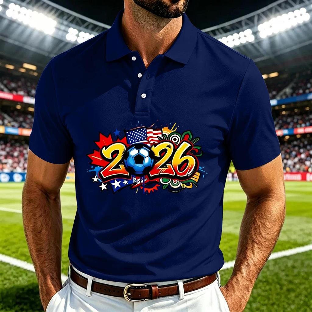 Men's Casual Soccer Graphic Polo Shirt Quick-Dry Breathable Mesh Lightweight Short Sleeve Top with Collared Neck for Outdoor Sports