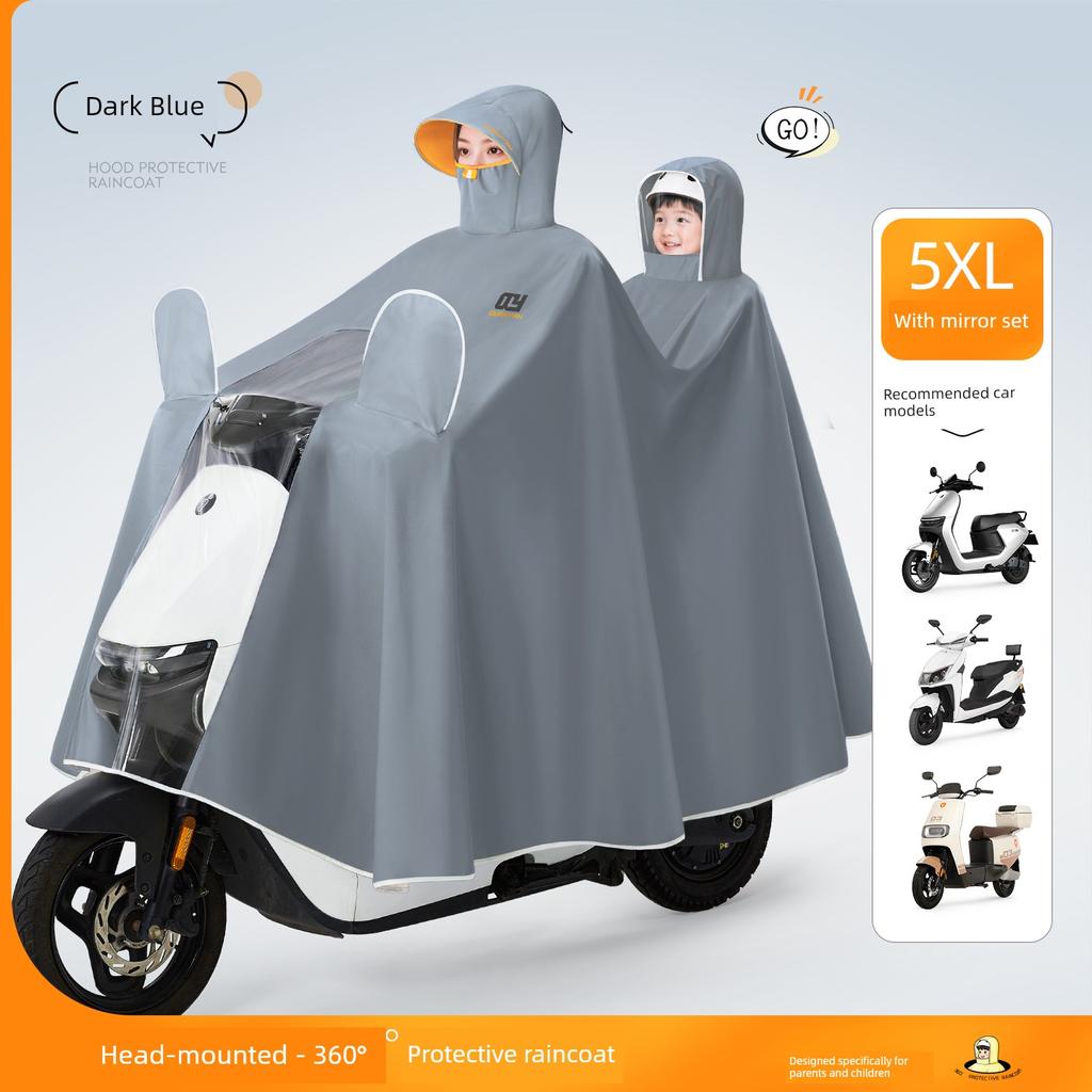 Electric Vehicle Raincoat for Two People, Suitable for Electric Scooters, Parent-Child Full-Body Protection Against Heavy Rain, Enlarged and