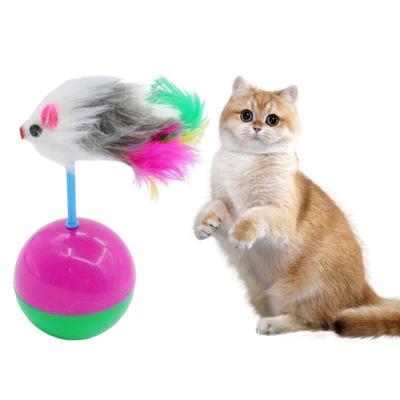 Pet Toy Interactive Tumbler Mouse Shape Plush Feather Tail Cat Toy Reduces Anxiety Boredom Independent Cat