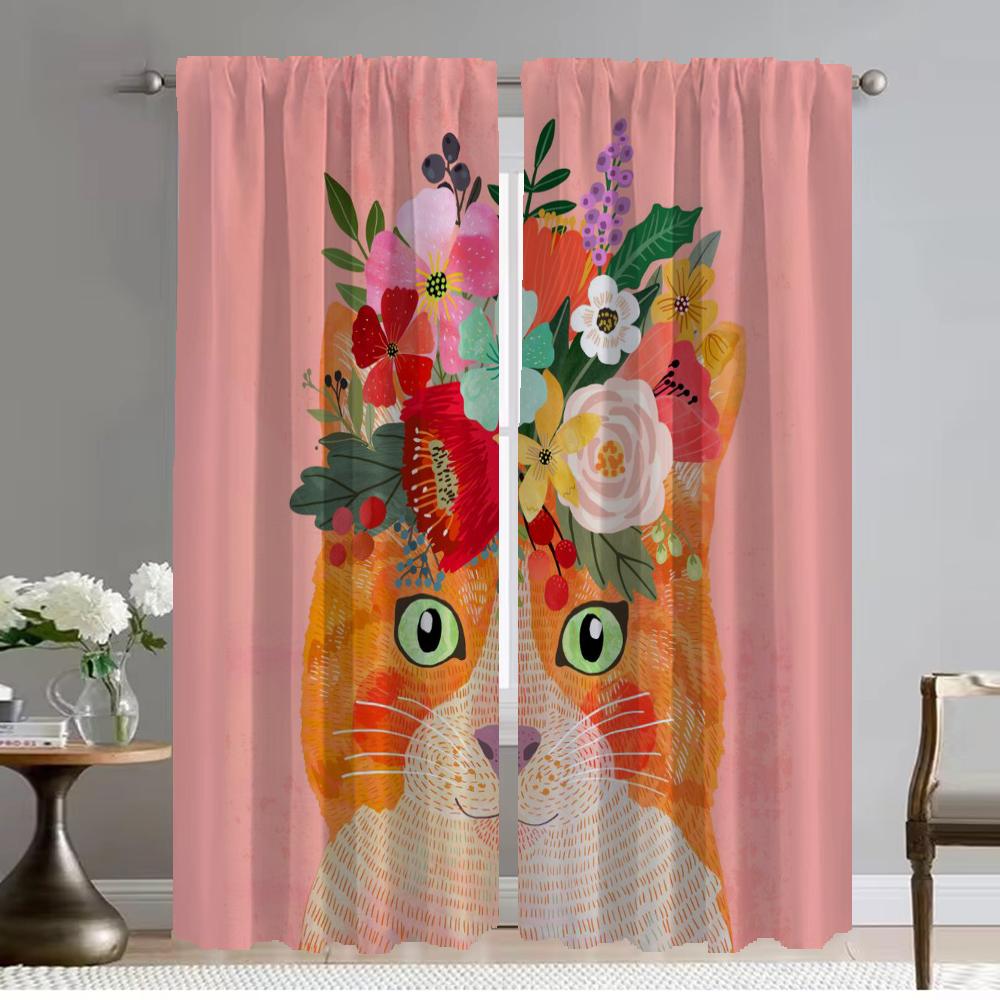 Zwierzęca zasłona okienna Floral Friends do pokoju 2 panele nowoczesne zasłony do salonu tiul do sypialni dekoracja na Halloween rolety