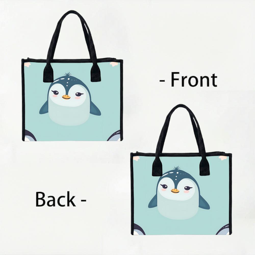 Cute Penguin Printed Tote Bag Casual Large Capacity Handbag for Daily Use