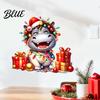 Christmas Party Window Stickers Cartoon Hippo Wall Decal Cute Sticker with Colorful Lights & Waterproof PVC Decorations Xmas Balls Mural for Bedroom
