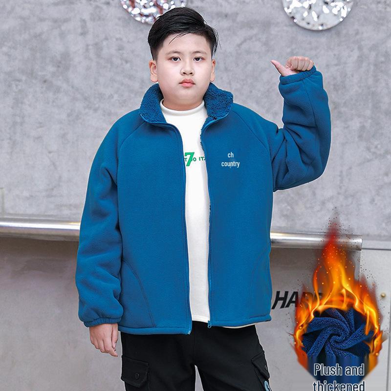 Fat Boy's Warm Fleece-Lined Jacket for Kids & Teens - Loose Fit, Plus Sizes, Medium to Large, Stylish Autumn/Winter Cardigan