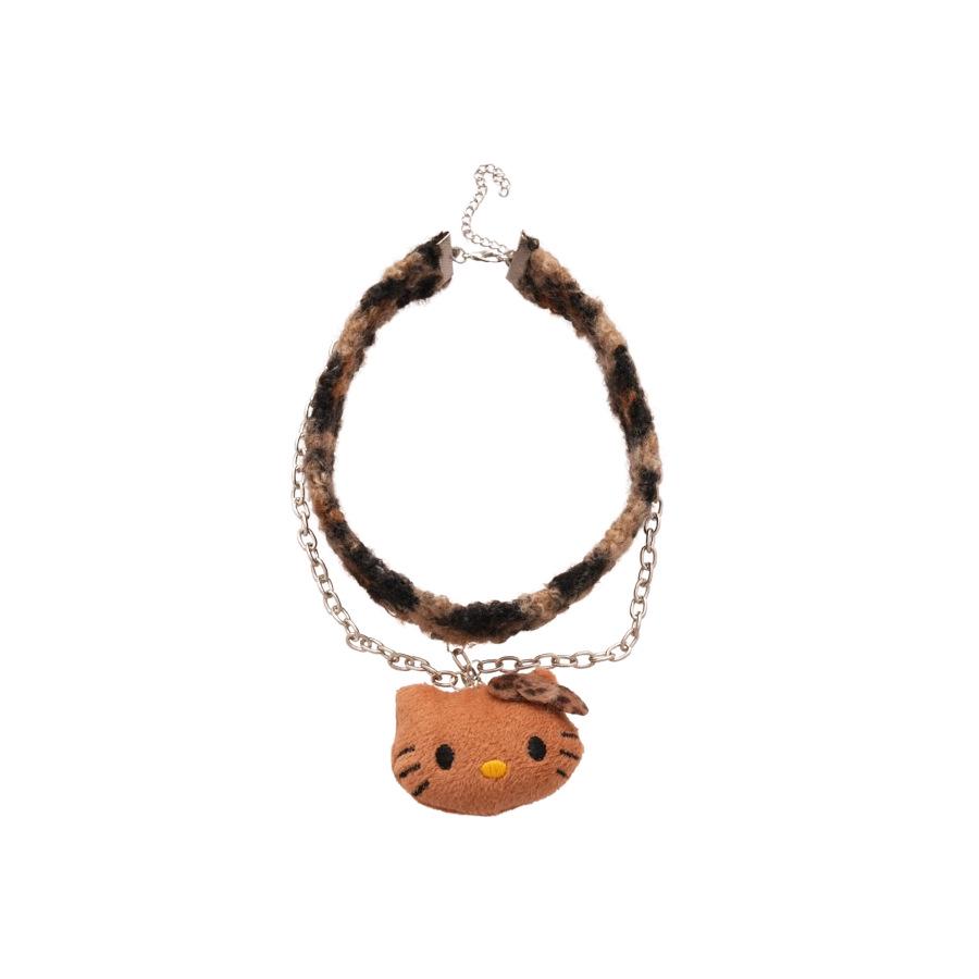 Autumn-Winter Double-Layer Flocked Kitten Pendant Choker: Cute Cartoon High-End Necklace for Women