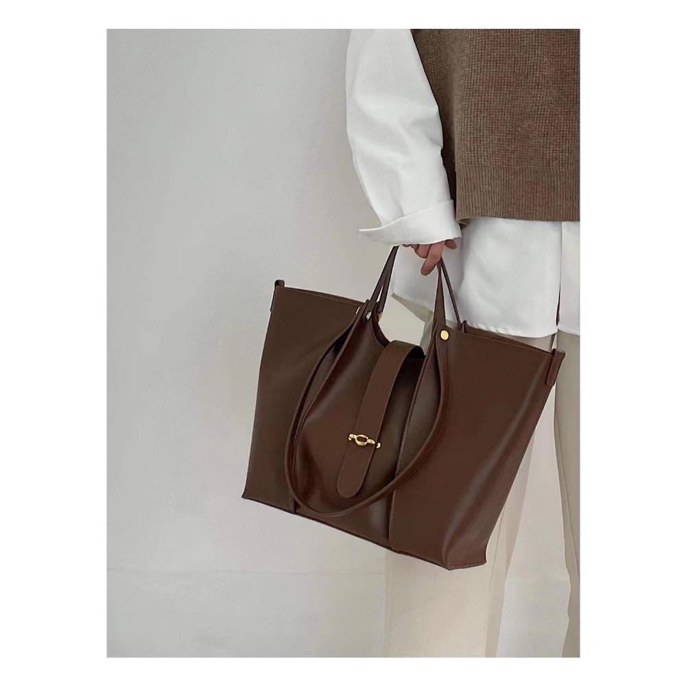 New Women's Bag Tote Bag Large Capacity Leather Large Bag Simple and Versatile Shoulder Bucket Bag