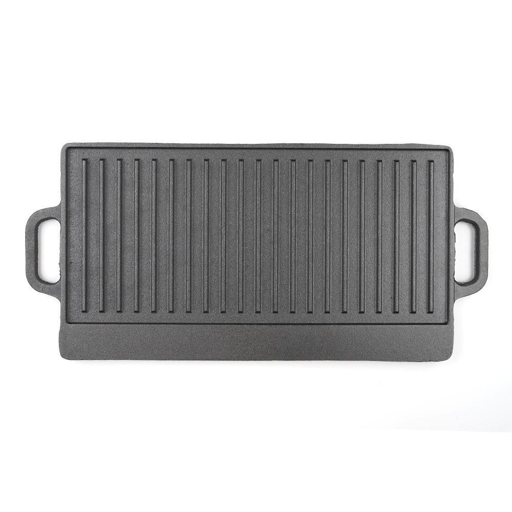 Double Sided Cast Iron Griddle Rectangular Shape Reversible BBQ Griddle Plate Durable Non-Stick Grilling Pan Camping