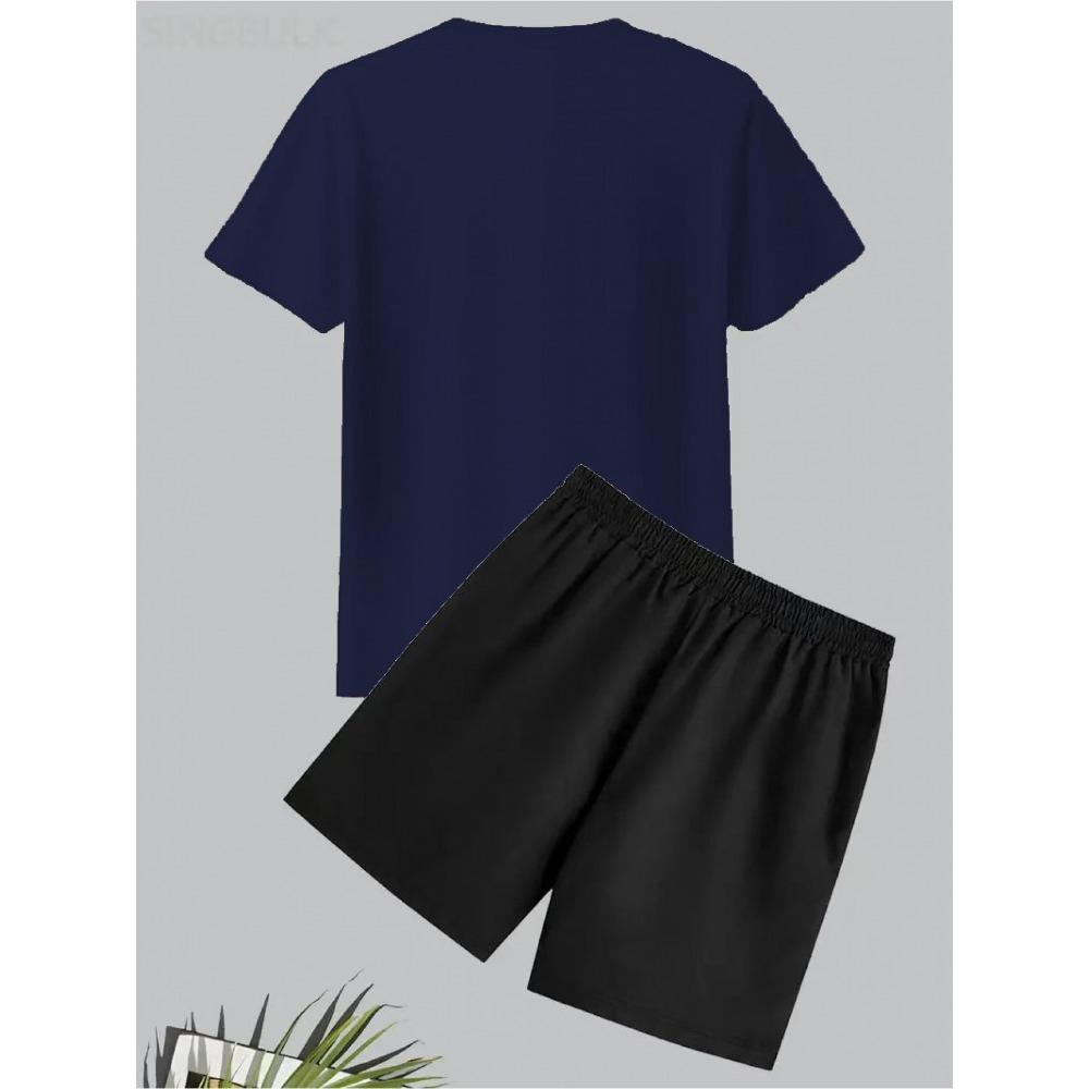 Fashionable Short Sleeve T-Shirt and Shorts Set for Outdoor Activities, Street Motorcycle Riding, Beach Travel, Sun Protection, Festival Parties