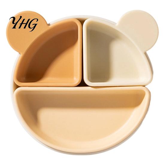 6 Months to 3 Years Feeding Silicone Suction Plate for Toddlers, Cute Bear Detachable Divided Dinner Non Slip Baby Tray Plate, Anti-slip