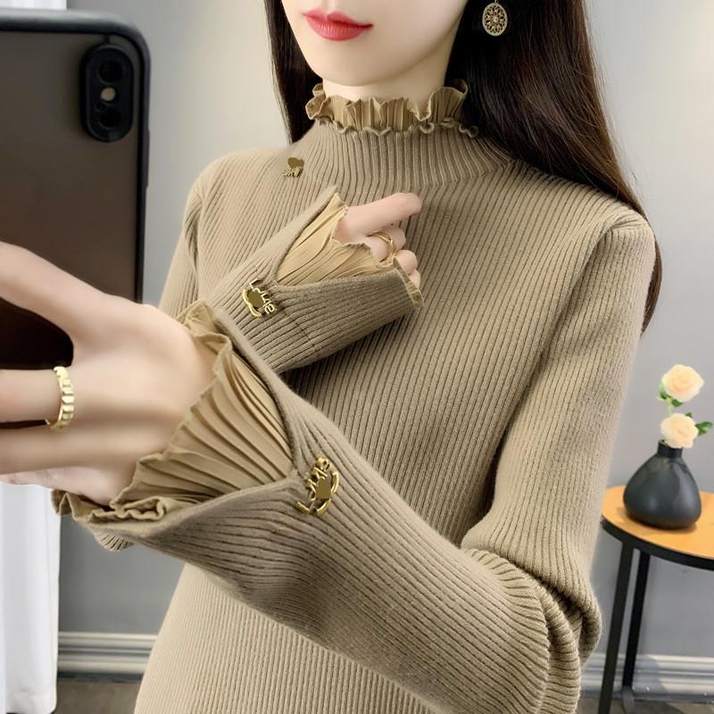 

Свитер для женщин Осень Зима Утепленный Теплый Вязаный Эластичный С длинным рукавом Водолазка Топы XXXXL дубильная кора