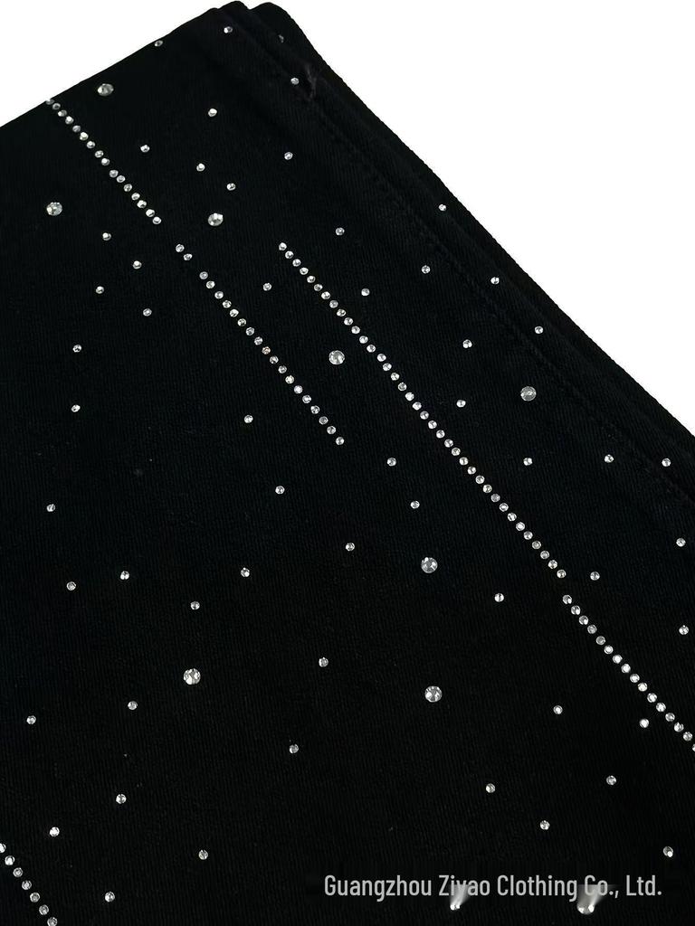 Autumn/Winter Rhinestone Black Straight-Leg Jeans: Slimming Women's Casual Fashion