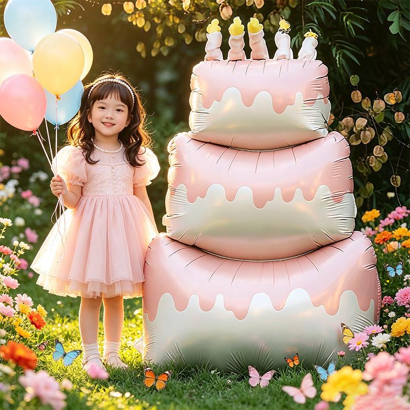 Super Large Three-Tier Cream Cake Balloon for Birthday Party Decoration