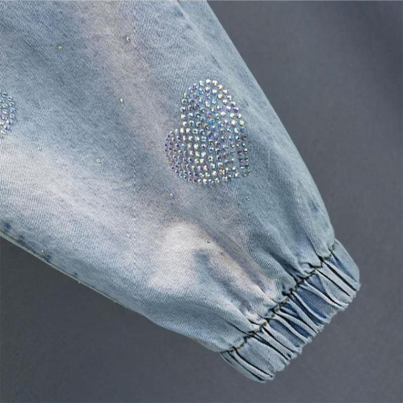 Jarní a podzimní módní trend, snížený věk, elastický pas, kapsy, diamanty, ležérní, volný popruh, devítibodové džíny Harlan