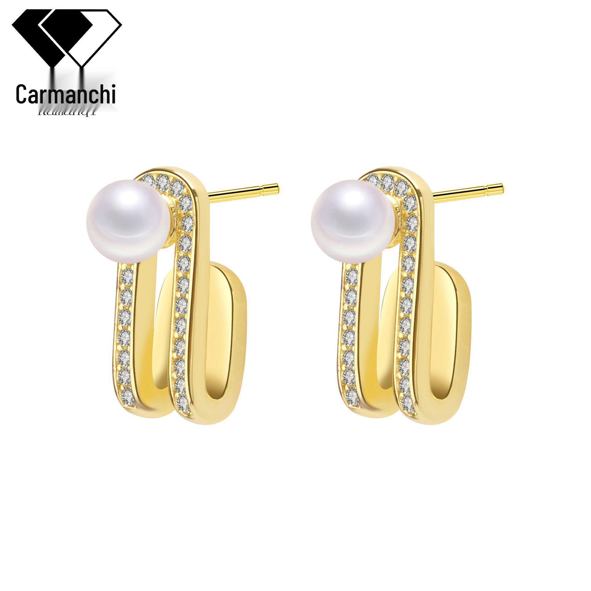 

Элегантные серьги-гвоздики с жемчугом: Высококлассный европейский и американский модный аксессуар золотой