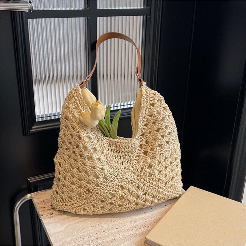 Тканая портативная сумка через плечо летний пакет для отпуска нишевая веб-сумка с выемкой из соломы вязаная подмышечная сумка 2398₽