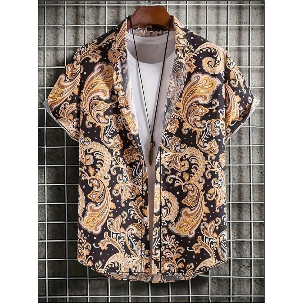 Palmshadow Cuban Camisa Men's Clothing Simple Hawaiian Print Poplin Shirt Business Holiday Everyday Outdoor Short Sleeve Shirt