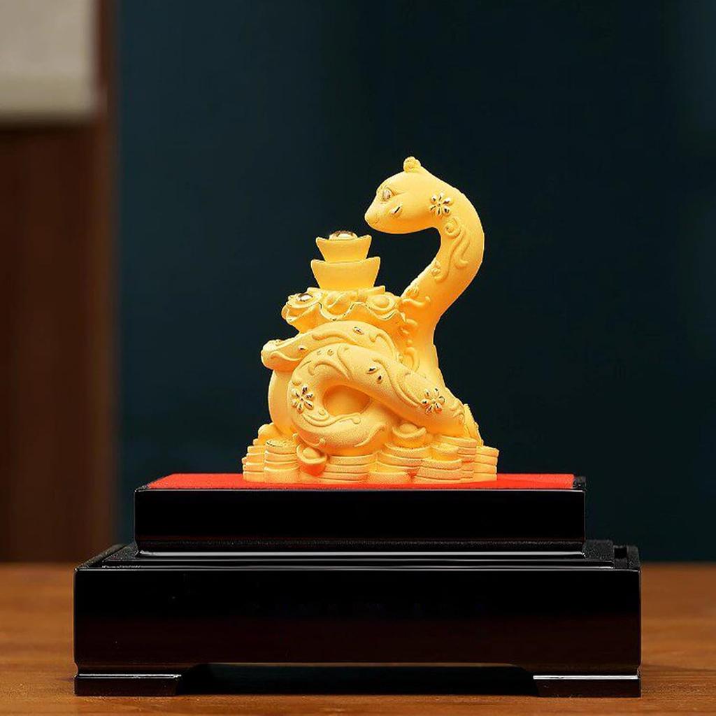 Wealth Ascending Snake Fortune Bag Figurine, Premium Sandblasted Metallic Sandy Finish, Oriental Feng Shui Art Style Decor, Prosperity