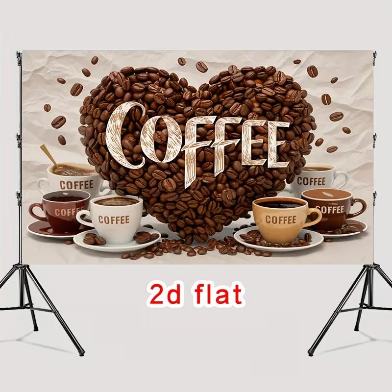 2D Coffee Lover Photoshoot Backdrop, Coffee Bean Heart and Coffee Cups Background