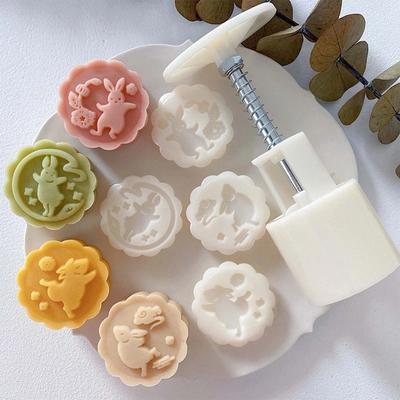 2/4 Stück Mondkuchenform Hasenform DIY Handdruck Gebäckform Mittherbstfest Fondantkuchenform Dekorationswerkzeug