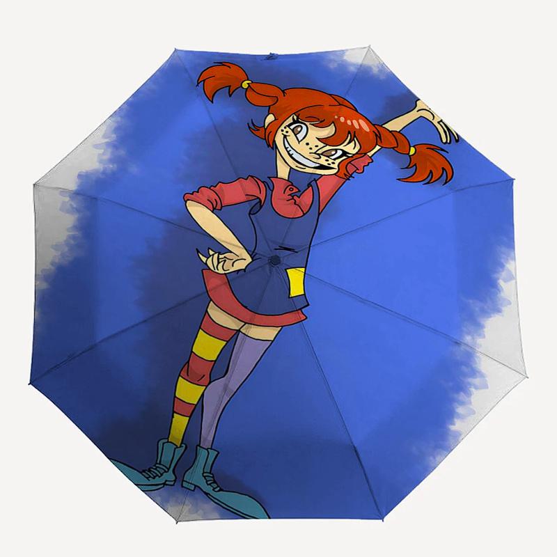 Pippi Longstocking Themed Travel Umbrella-8 Ribs Automatic Opening and Closing, Portable Folding Design, Compact and Stylish Umbrella Suitab