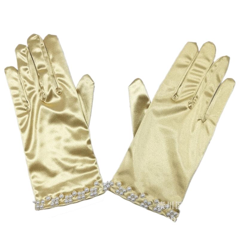 Short Gloves with Beaded Cuffs Bachelorette Party Stage Performances Handwear
