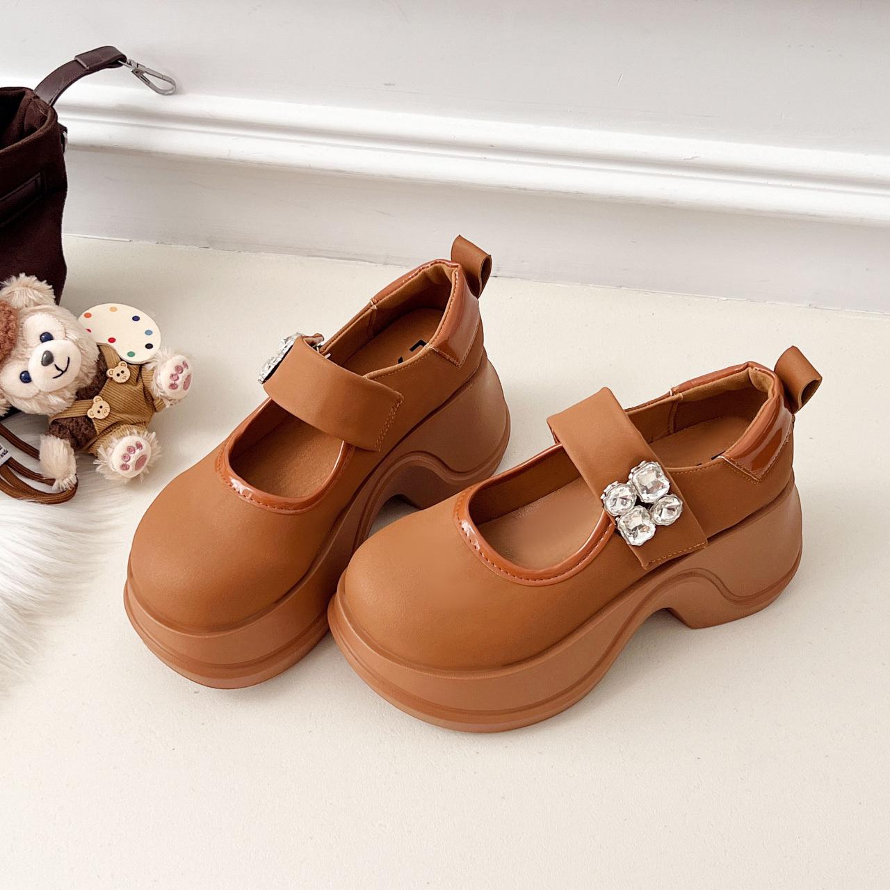 

French Velcro platform niche 2025 spring and autumn muffin sole Mary Jane shoes heightening retro shoes big head small leather shoes 40 коричневый