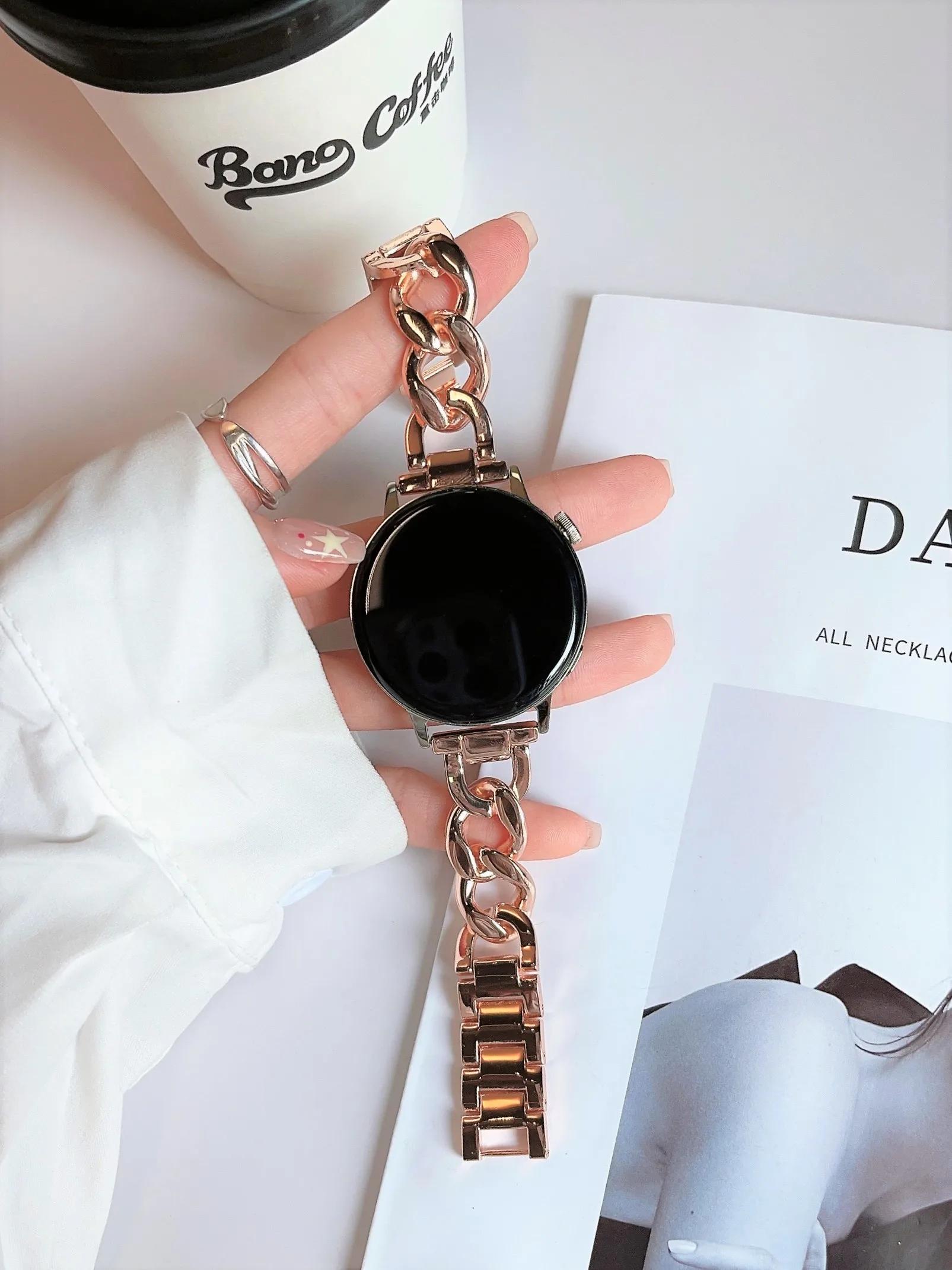 

Металлический браслет-цепочка для Samsung Galaxy Watch 4 5 6 40мм 44мм 4 6 Classic 42мм 46мм 43/47мм для Huawei GT3 GT4 Amazfit GTS 20мм 22mm розового золота