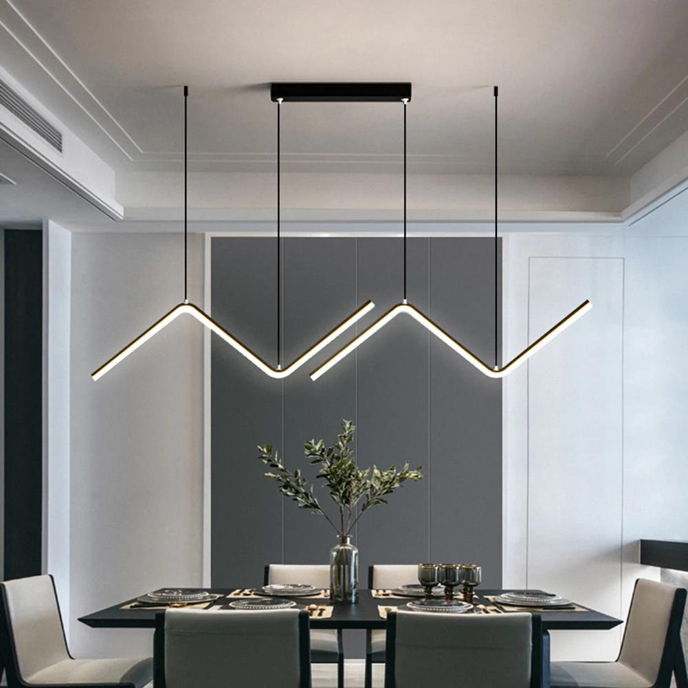 LED Wave Pendant Light Nordic Hanging Light 35 In Modern Pendant Lamp Energy Saving Linear Hanging Lamp for Kitchen Dining Room