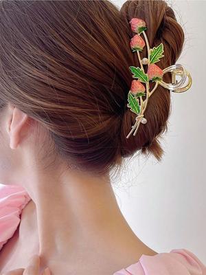 1 Pcs Fashion Cute Pearl Strawberry Leaves Hair Claws For Women Girls Party Hair Accessories