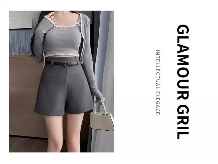 Black High-Waist A-Line Bootcut Suit Shorts for Women - Autumn/Winter Korean Style Casual Pants