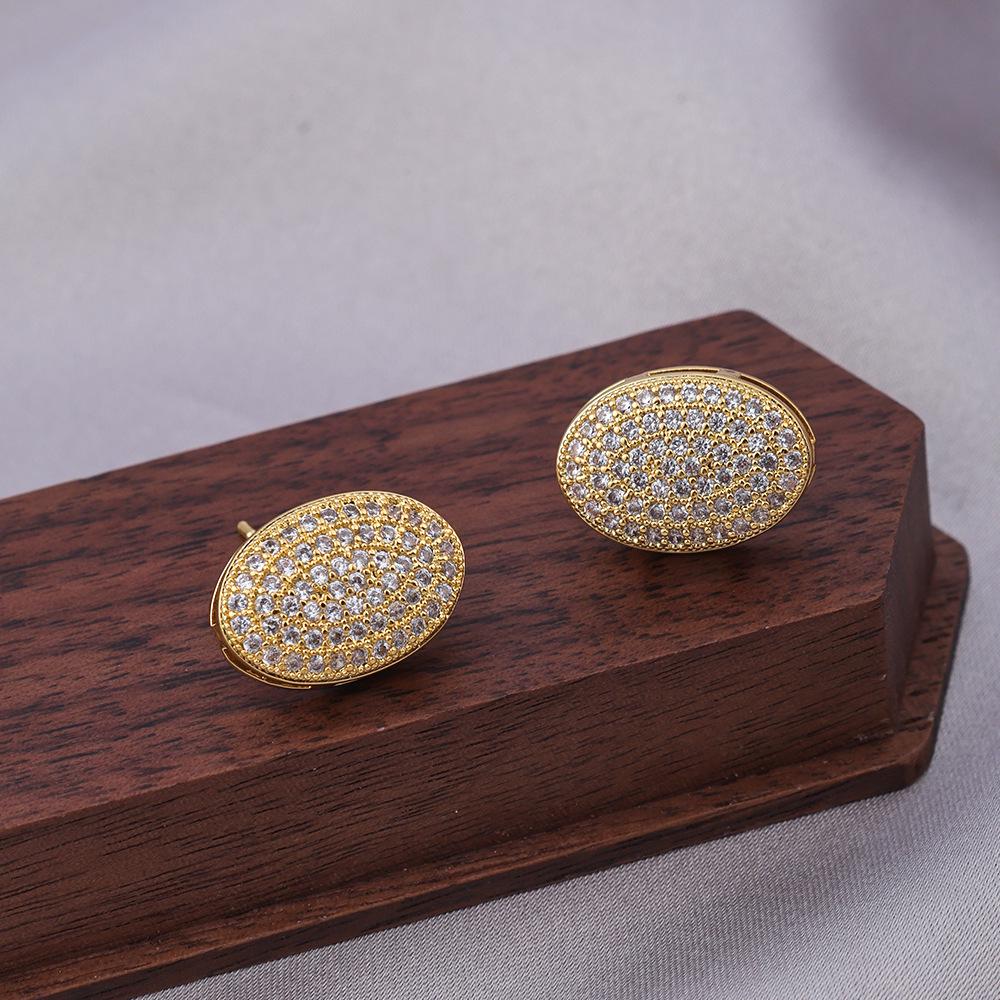 French Luxury Full Diamond Stud Earrings - Simple & Elegant Korean Style for Daily Wear