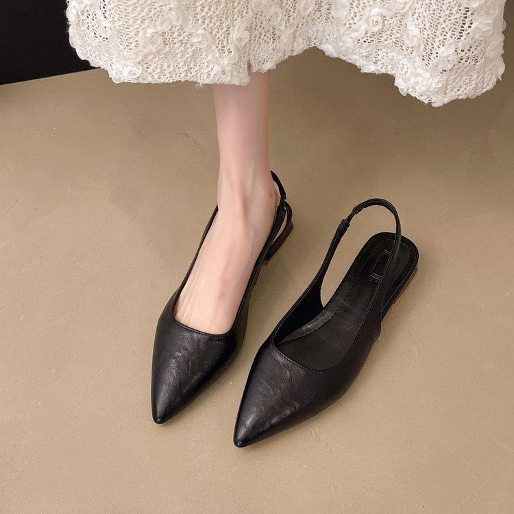 Women's Leather Pointed Toe Slingback Slip-on Flats Sandals Soft Comfortable Casual Female Summer Daily Footwear Shoes
