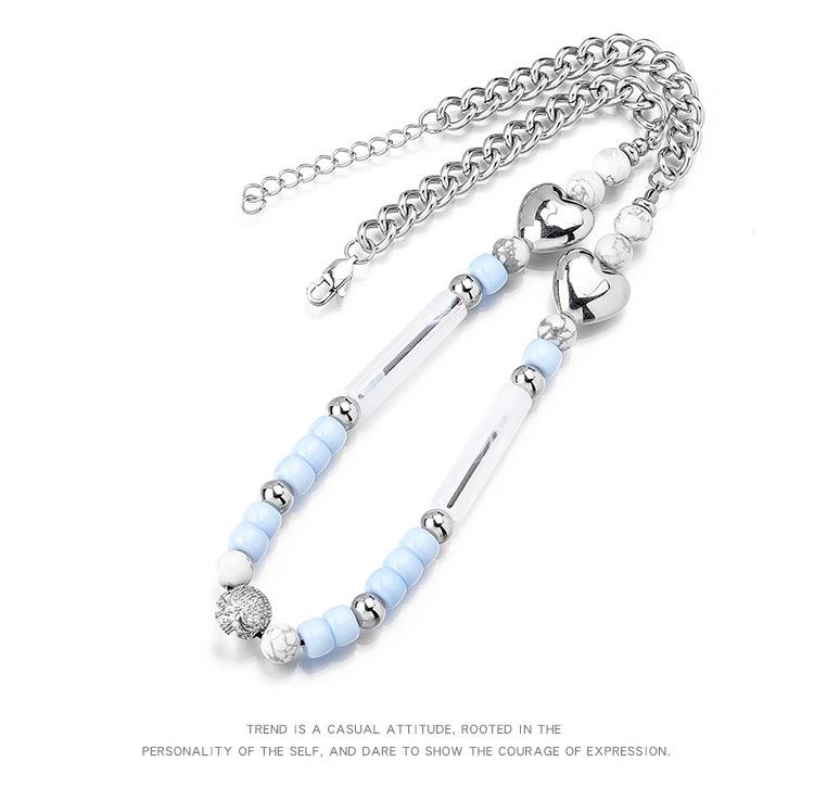 Trendy Titanium Steel Skull Necklace with Diamonds & Pearls for Couples