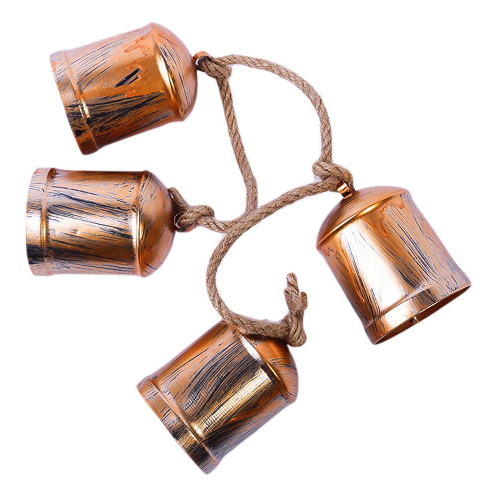 

Christmas Cow Bells Vintage Handmade Rustic Lucky Christmas Hanging Bells On Rope Chic Metal Artwork Vintage Style Garland Decor жовтий